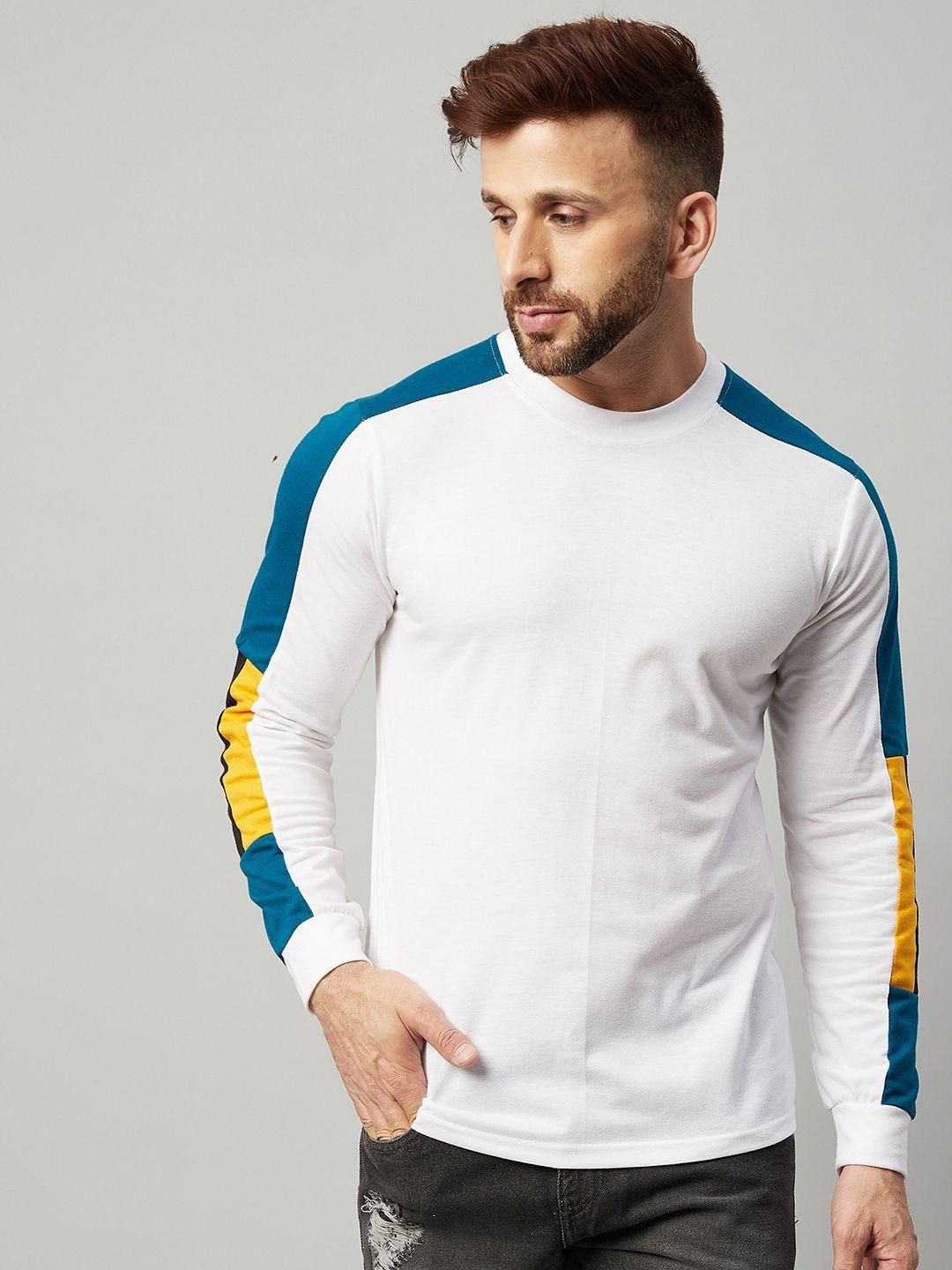 Cotton Blend Color Block Full Sleeves Mens Round Neck T-Shirt