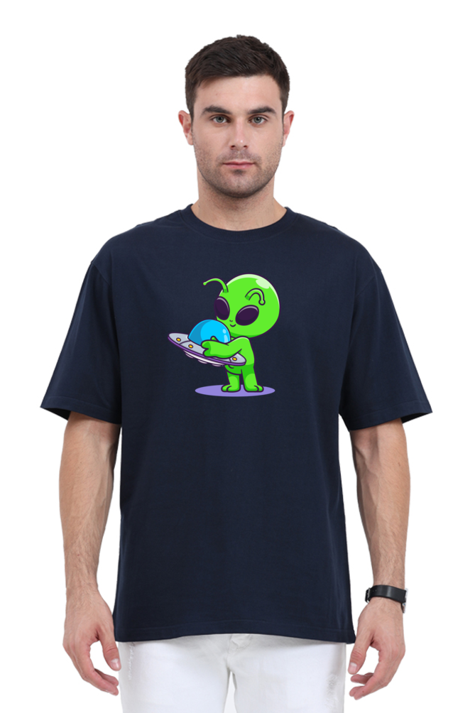 Spaceship Loving Alien Oversized T-Shirt