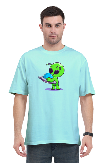 Spaceship Loving Alien Oversized T-Shirt