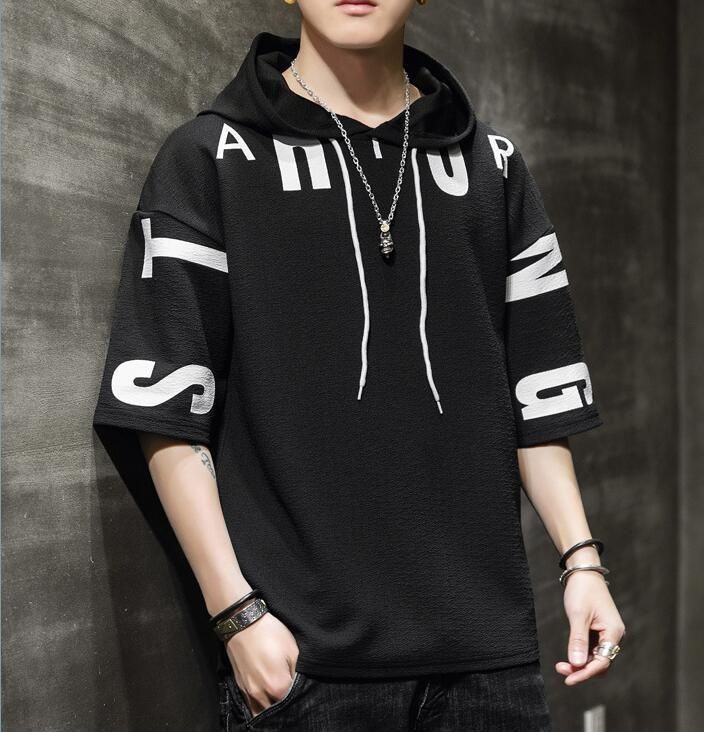 Cotton Blend Printed Half Sleeves Mens Hooded Neck T-Shirt