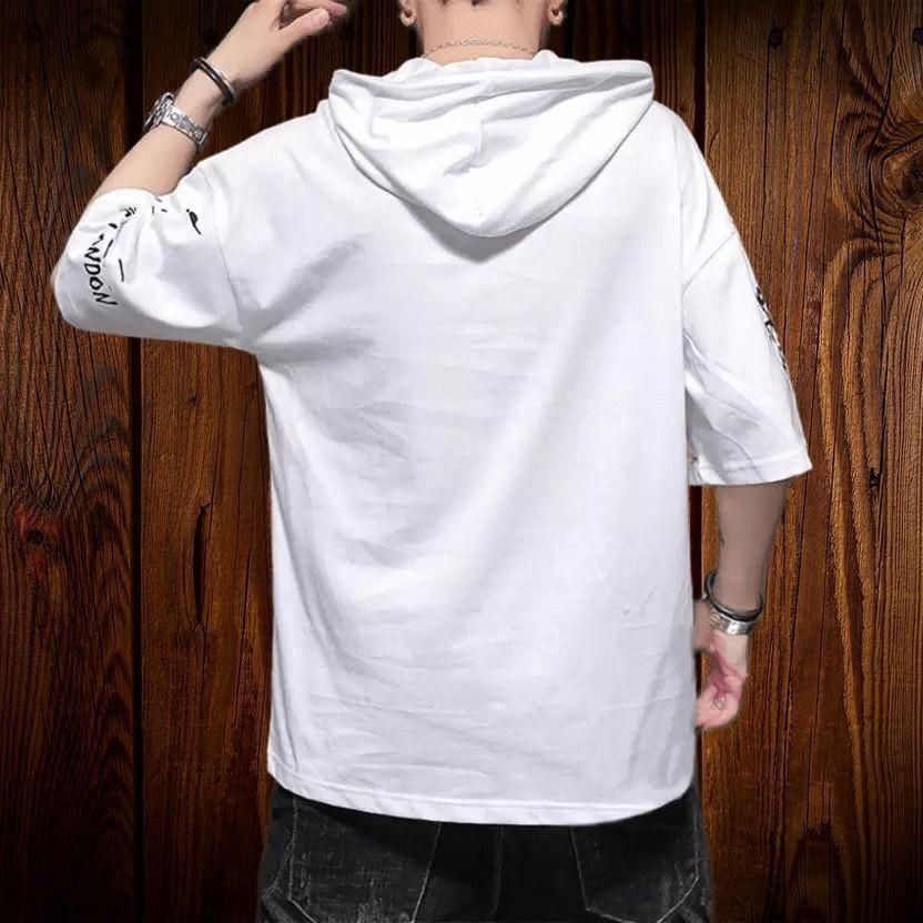 Cotton Printed Half Sleeves Mens Hooded Neck T-Shirt