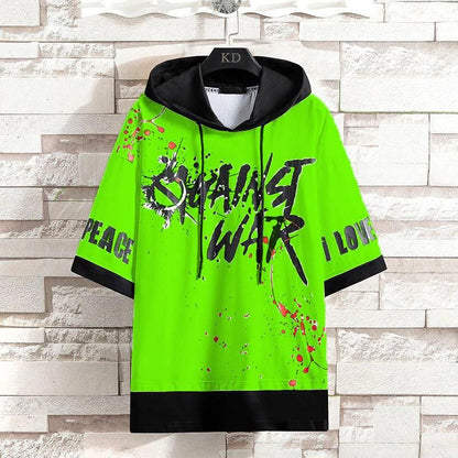 Cotton Printed Half Sleeves Mens Hooded Neck T-Shirt