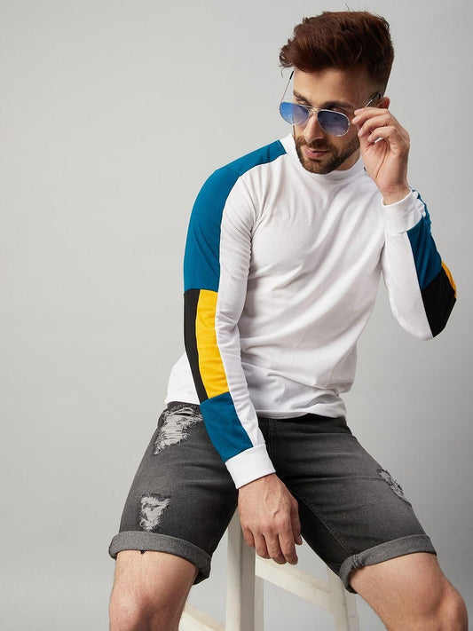 Cotton Blend Color Block Full Sleeves Mens Round Neck T-Shirt