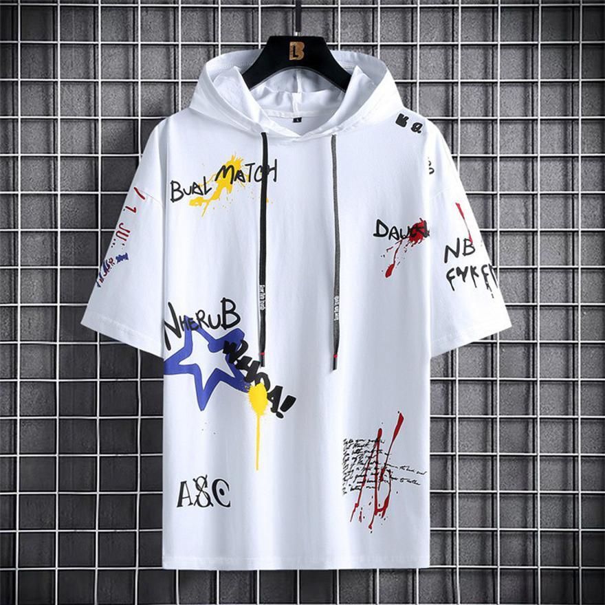 Cotton Printed Half Sleeves Mens Hooded Neck T-Shirt