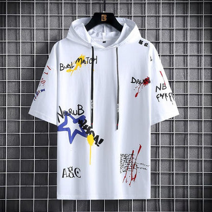 Cotton Printed Half Sleeves Mens Hooded Neck T-Shirt